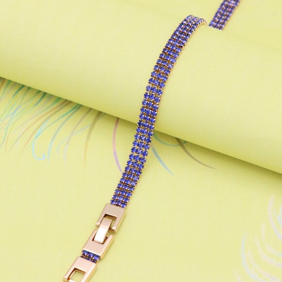 "Rose Gold Wide Bracelet with Blue Stones, XPBL0785 - Picture 1 of 12